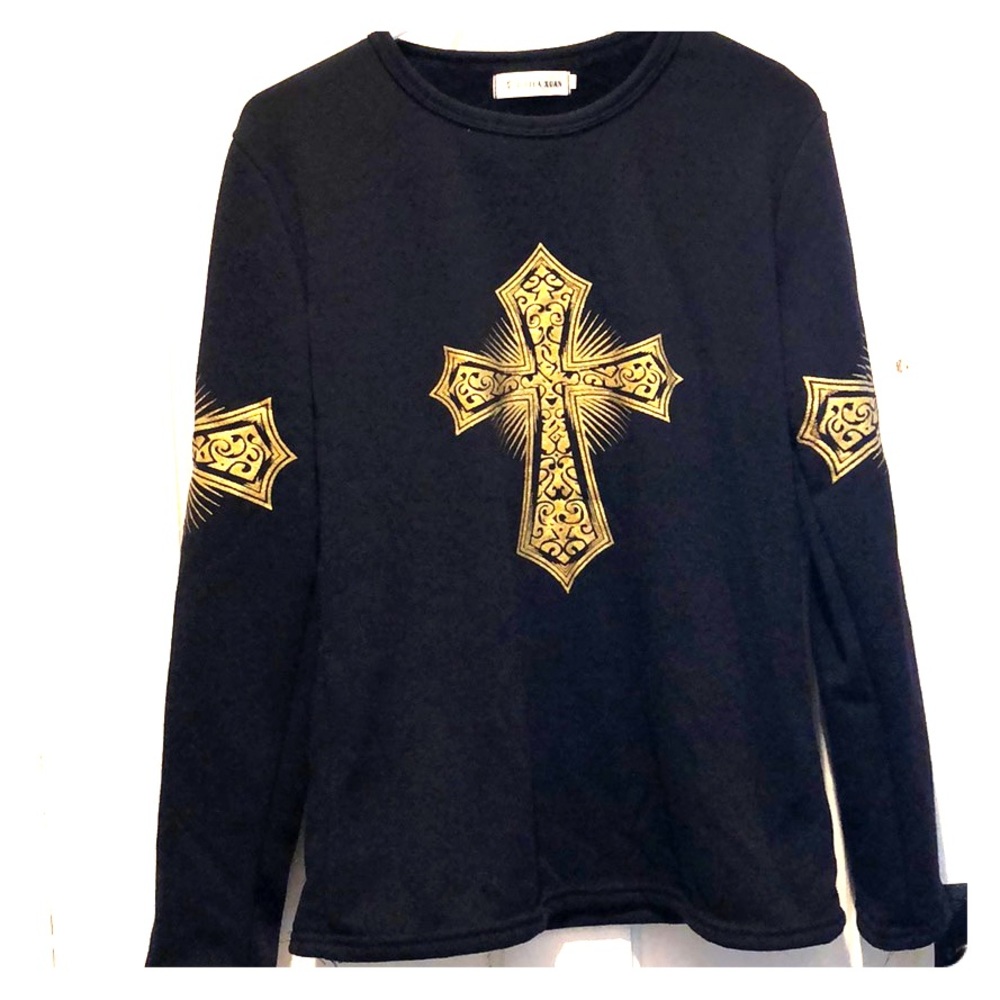 Black with cross Extremely Soft Crew Neck Sweater